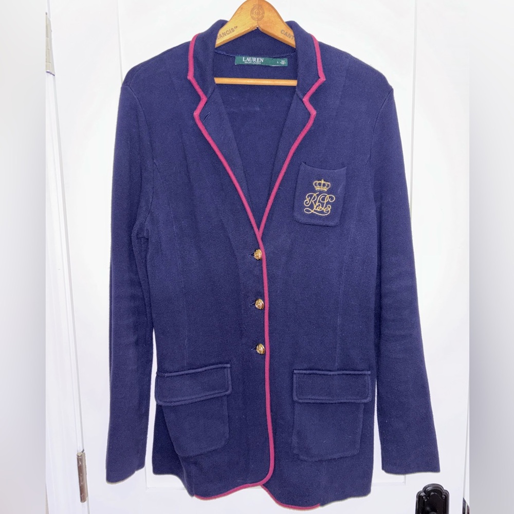 Ralph Lauren Blue Sweater Blazer with Pink Accents